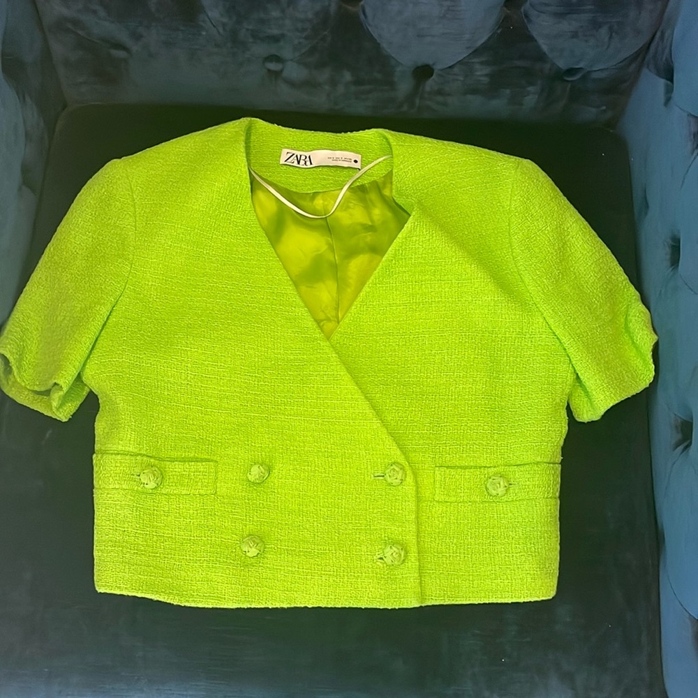 Zara Crop Jacket Green Size S
